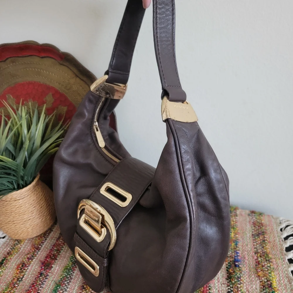 Michael Kors Baguette Hobo Bag Brown Leather Rare Purse
